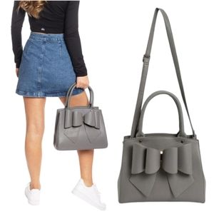 NEW! 3D Bow Vegan Leather 3-Way wear Grey Satchel, Crossbody, & Shoulder (Large)